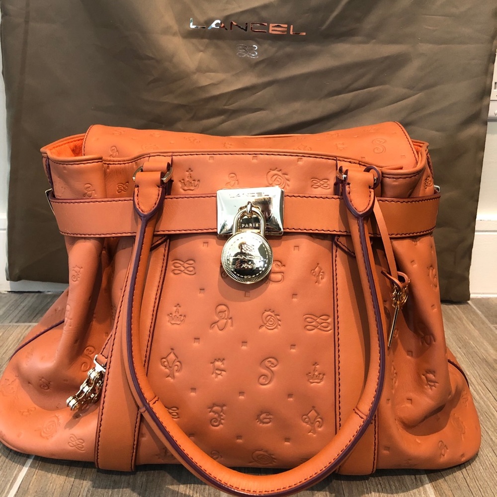 Lancel Daligramme Embossed Brown Leather Bag